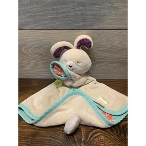B Cuddly‎ Bunny Rabbit Lovey Security Blanket Orange Aqua Triangles